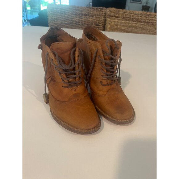 Vintage-Inspired Brown Leather Sidesaddle Lace-Up Ankle Boots With Chunky Heels - Picture 1 of 7